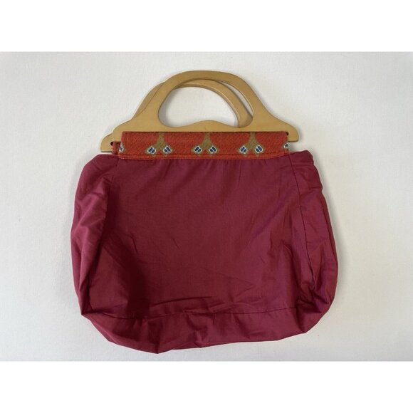 Ne-Net Orange Fair Isle Motif Knit Hobo Wooden Handle Tote Handbag Purse - Picture 10 of 10